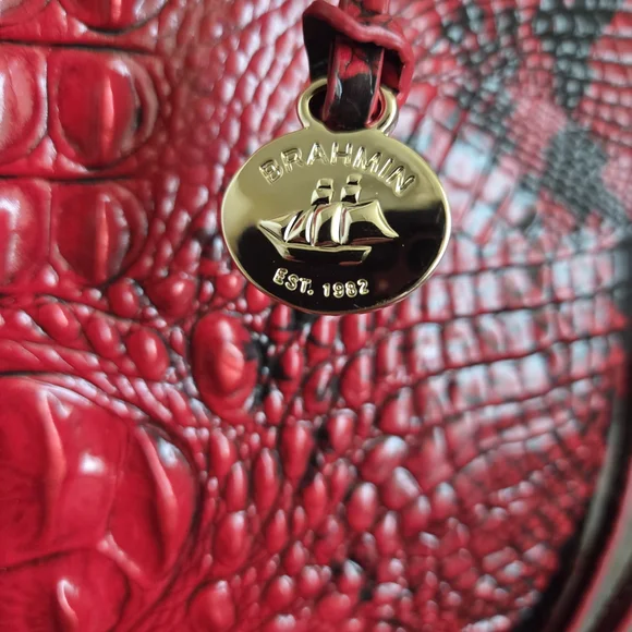 Brahmin Red and Black Croc-Embossed Shoulder Bag - Picture 7 of 14